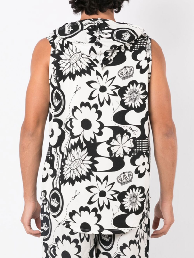 Shop Amir Slama Graphic-print Sleeveless Hooded Top In Black