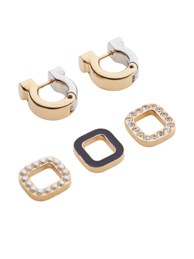 Shop Ferragamo Gancini Charm Earring Set In Gold