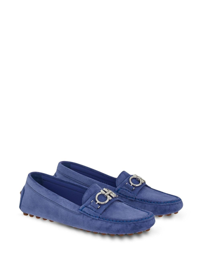 Ferragamo Gancini Driver Loafers In Blue