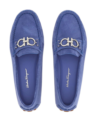 Ferragamo Gancini Driver Loafers In Blue