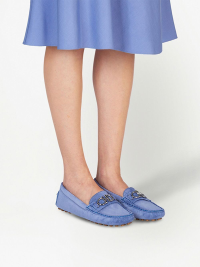 Ferragamo Gancini Driver Loafers In Blue