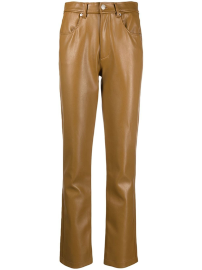 Shop Diesel Leather-effect Straight-leg Trousers In Brown