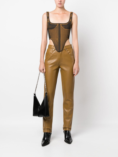 Shop Diesel Leather-effect Straight-leg Trousers In Brown