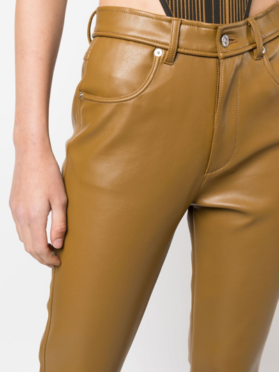 Shop Diesel Leather-effect Straight-leg Trousers In Brown