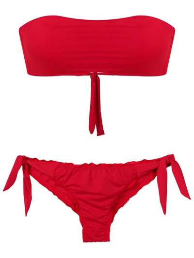 Shop Amir Slama Gathered-detailing Bandeau Bikini In Red