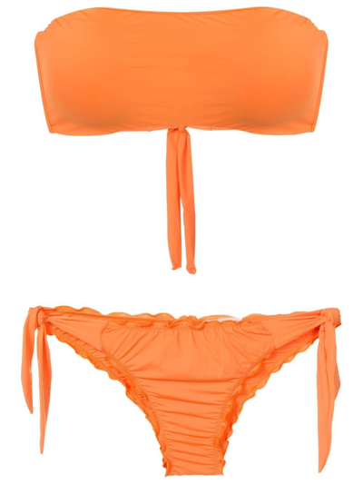 Shop Amir Slama Gathered-detailing Bandeau Bikini In Orange