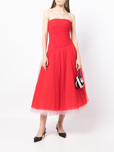 Shop Leo Lin Rosalie Bustier Midi Dress In Red