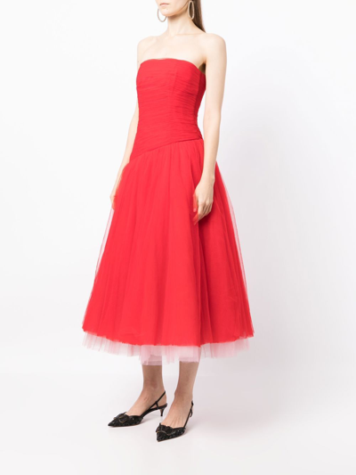Shop Leo Lin Rosalie Bustier Midi Dress In Red