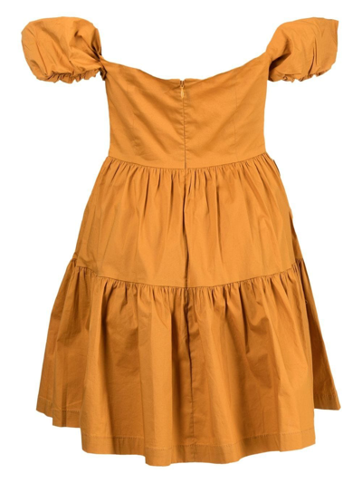 Shop Staud Elio Off-shoulder Dress In Orange