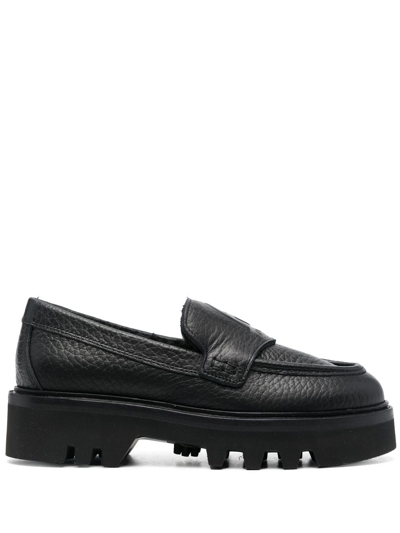 Shop Furla Debossed-logo Ridged-sole Loafers In Black