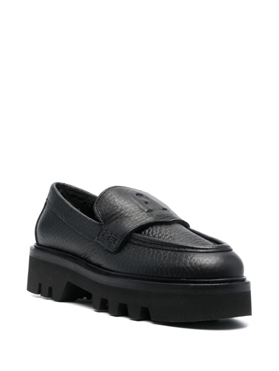 Shop Furla Debossed-logo Ridged-sole Loafers In Black