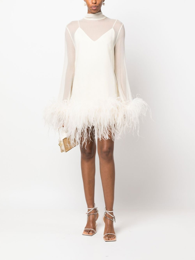 Taller Marmo Gina Spirito Feather-trimmed Minidress In Neutrals