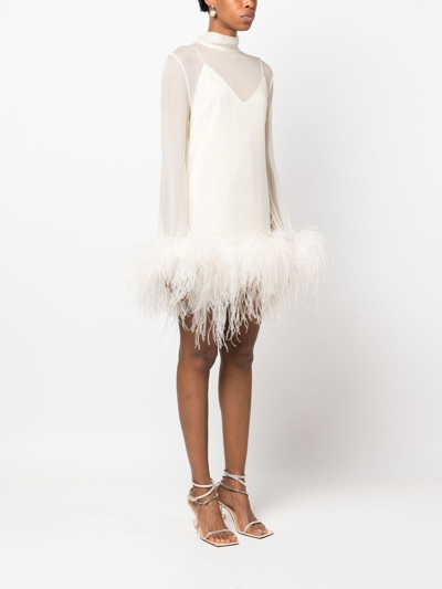 Taller Marmo Gina Spirito Feather-trimmed Minidress In Neutrals
