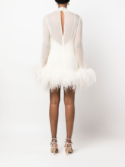 Taller Marmo Gina Spirito Feather-trimmed Minidress In Neutrals