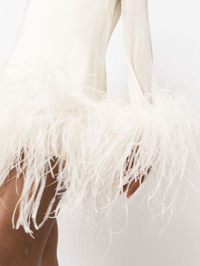 Taller Marmo Gina Spirito Feather-trimmed Minidress In Neutrals