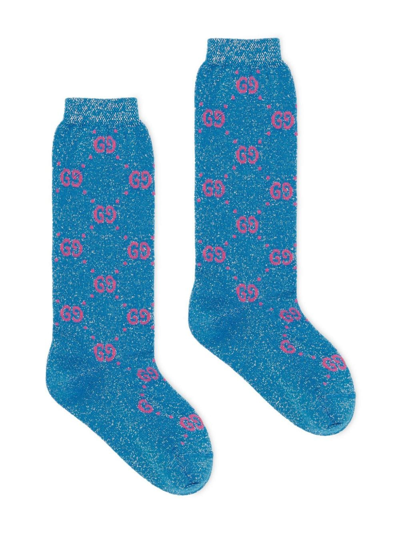 Shop Gucci All-over Gg-print Socks In Blue