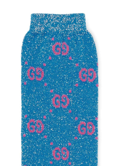 Shop Gucci All-over Gg-print Socks In Blue