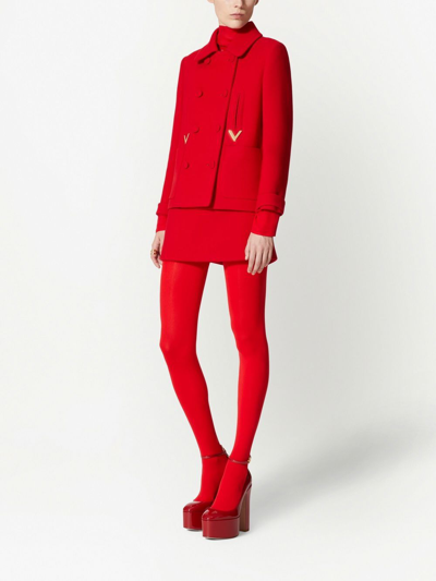 Shop Valentino Textured Double Crepe Peacoat In Red