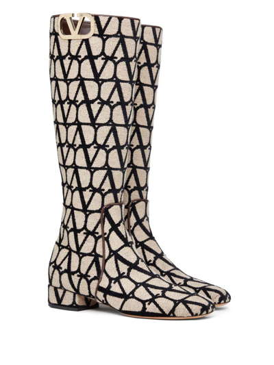 Shop Valentino Toile Iconographe Vlogo Type Boots In Neutrals