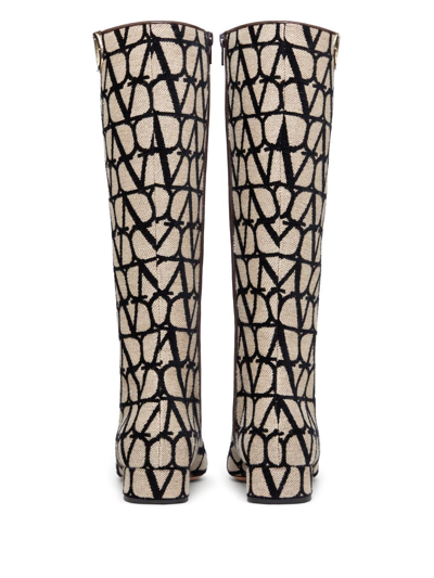 Shop Valentino Toile Iconographe Vlogo Type Boots In Neutrals
