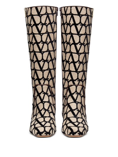 Shop Valentino Toile Iconographe Vlogo Type Boots In Neutrals