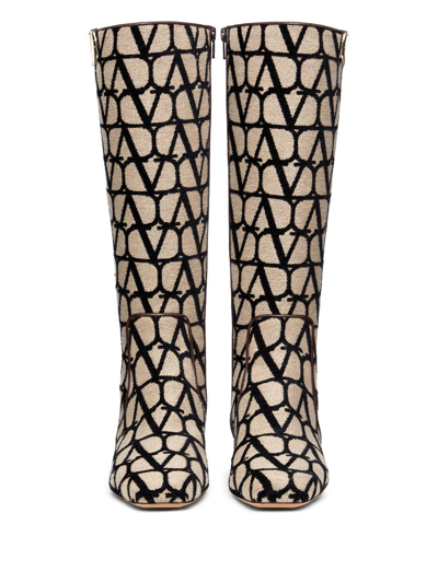 Valentino Toile Iconographe Vlogo Type Boots In Neutrals
