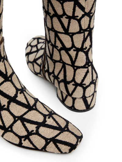 Shop Valentino Toile Iconographe Vlogo Type Boots In Neutrals