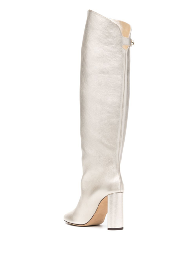 Shop Maison Skorpios Adrianna 90mm Knee-high Leather Boots In Gold