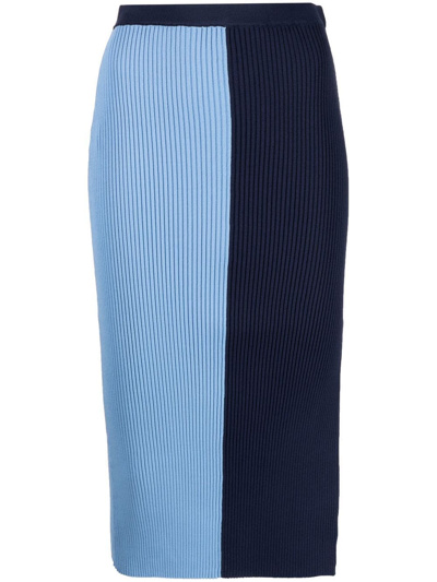 Shop Staud Lorraine Two-tone Skirt In Blue