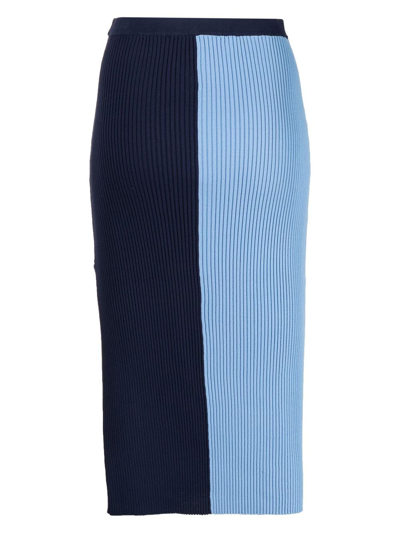 Shop Staud Lorraine Two-tone Skirt In Blue