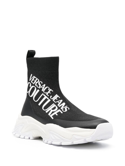 Shop Versace Jeans Couture Logo-print Sock-style Sneakers In Black