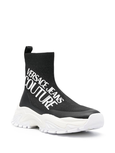Versace Jeans Couture Logo-print Sock-style Sneakers In Black
