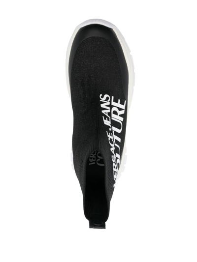 Versace Jeans Couture Logo-print Sock-style Sneakers In Black