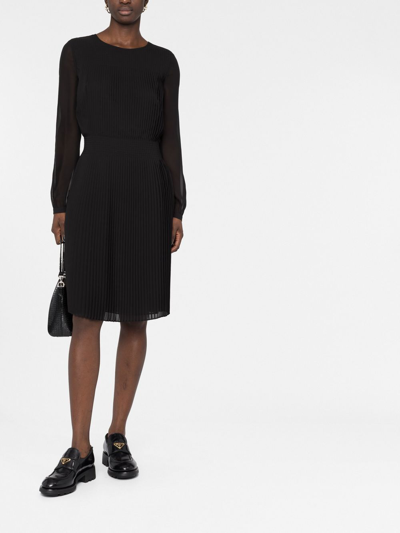 Shop Emporio Armani Long-sleeved Pleated Midi Dress In Black
