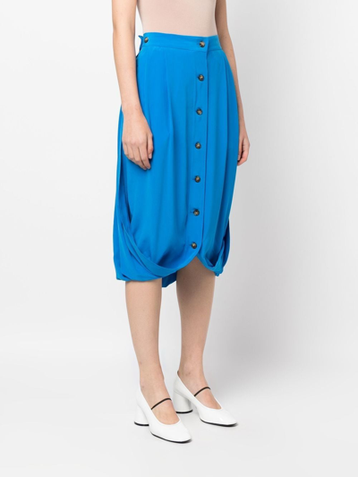 Shop Quira High-waisted Buttoned Silk Skirt In Blue