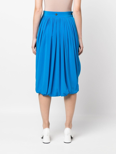 Shop Quira High-waisted Buttoned Silk Skirt In Blue