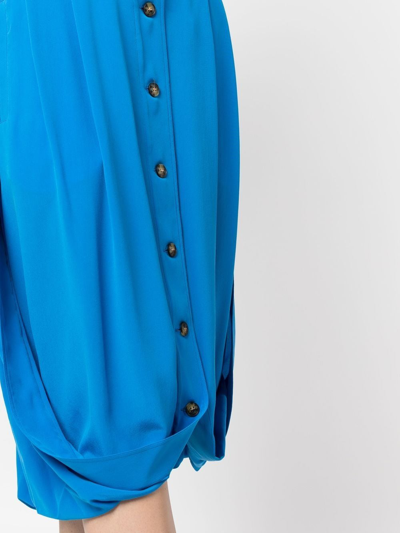 Shop Quira High-waisted Buttoned Silk Skirt In Blue
