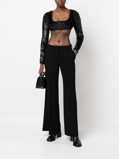 Shop Vaquera Fringe Long-sleeve Crop Top In Black