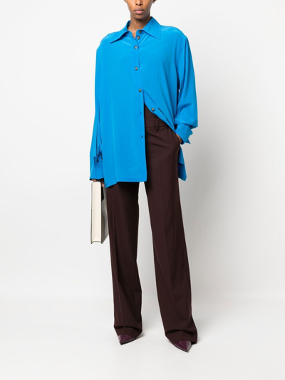 Shop Quira Boyfriend Jumbo Cuff Silk Shirt In Blue