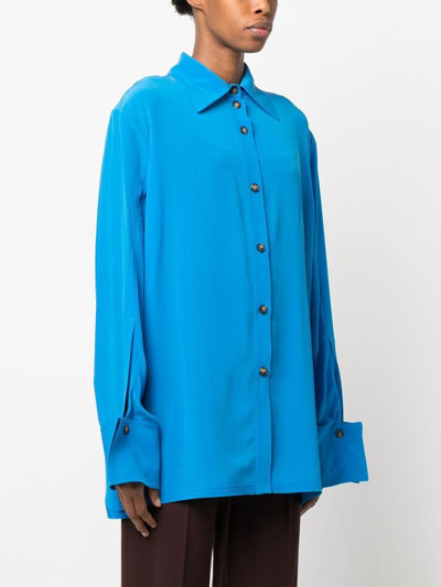 Shop Quira Boyfriend Jumbo Cuff Silk Shirt In Blue