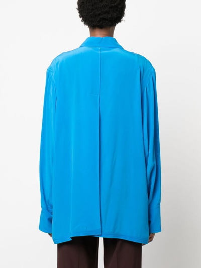 Shop Quira Boyfriend Jumbo Cuff Silk Shirt In Blue