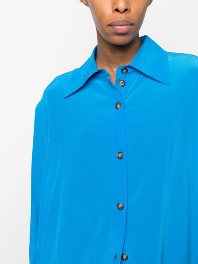 Shop Quira Boyfriend Jumbo Cuff Silk Shirt In Blue