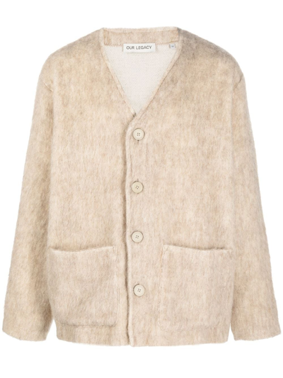 Shop Our Legacy V-neck Long-sleeve Wool Jacket In Neutrals