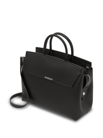 Burberry Black Leather Medium Tote Bag In Black