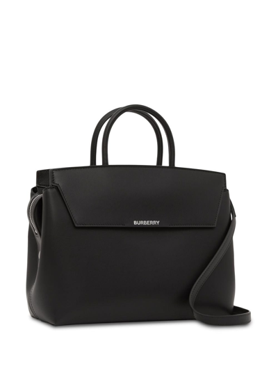 Burberry Black Leather Medium Tote Bag In Black