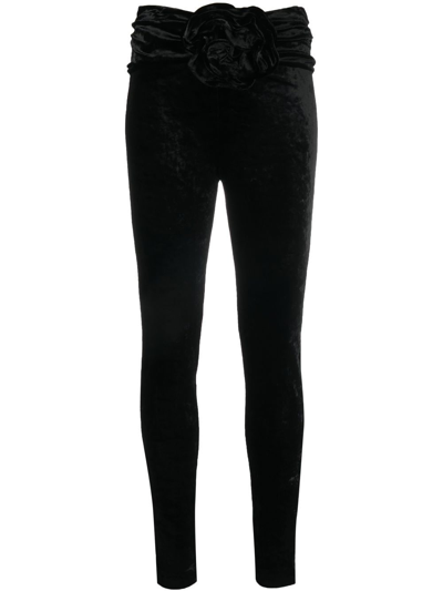 Shop Magda Butrym Flower-detail Velvet Leggings In Black