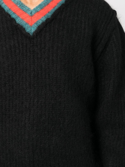 Shop Stussy V-neck Chunky-knit Jumper In Black