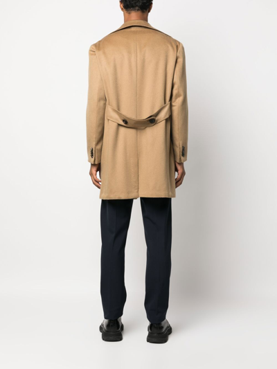 Shop Kiton Double-breasted Cashmere Coat In Neutrals