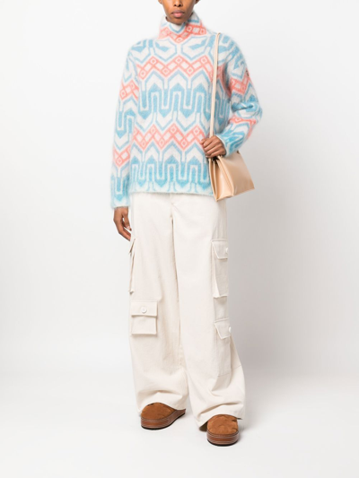 Moncler Jacquard-knit Mohair-blend Turtleneck Sweater In Blue