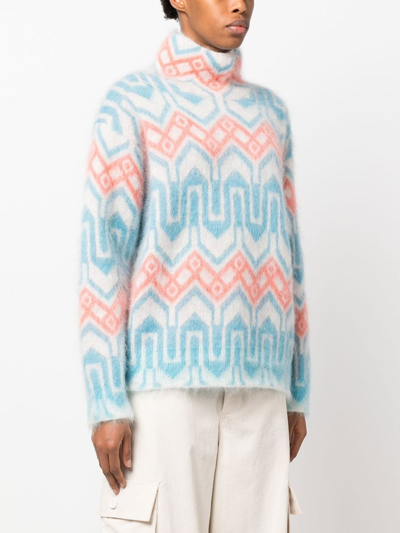 Moncler Jacquard-knit Mohair-blend Turtleneck Sweater In Blue